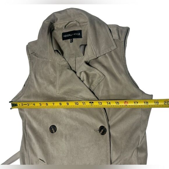 Kendall & Kylie Suede Sleeveless Robe Sweater Soft Tan Long Sweater Vest Belted - Picture 11 of 14